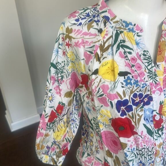 AVARA Evelyn White Multi Floral Cotton Puff Sleeve Top M - Picture 2 of 7